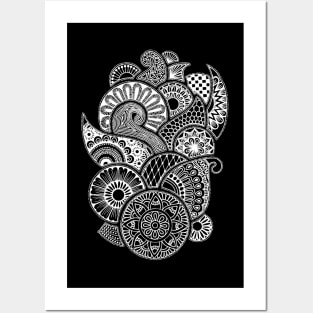 Abstract Mandala design (white on black) Posters and Art